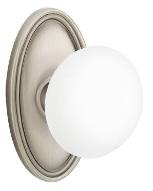 Emtek Ice White Knob With Oval Rosette Satin Nickel