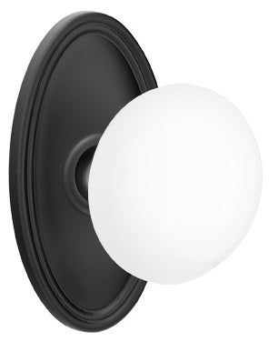 Emtek Ice White Knob With Oval Rosette Flat Black