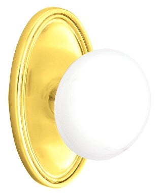 Emtek Ice White Knob With Oval Rosette Polished Brass