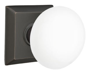 Emtek Ice White Knob With Quincy Rosette Oil Rubbed Bronze