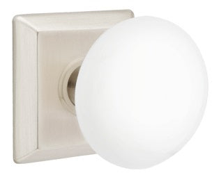 Emtek Ice White Knob With Quincy Rosette Polished Nickel