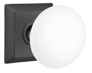 Emtek Ice White Knob With Quincy Rosette Flat Black