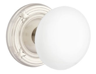 Emtek Ice White Knob With Ribbon And Reed Rosette Polished Nickel