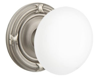 Emtek Ice White Knob With Ribbon And Reed Rosette Pewter