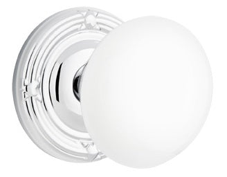 Emtek Ice White Knob With Ribbon And Reed Rosette