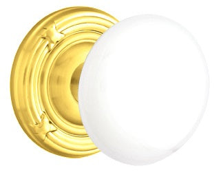 Emtek Ice White Knob With Ribbon And Reed Rosette Polished Brass