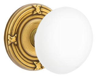 Emtek Ice White Knob With Ribbon And Reed Rosette French Antique 