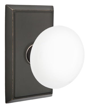 Emtek Ice White Knob With Rectangular Rosette Oil Rubbed Bronze