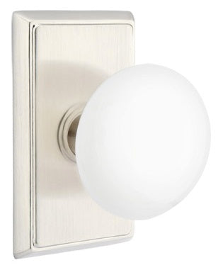 Emtek Ice White Knob With Rectangular Rosette Polished Nickel