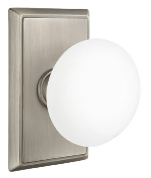 Emtek Ice White Knob With Rectangular Rosette Satin Nickel
