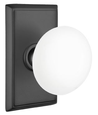 Emtek Ice White Knob With Rectangular Rosette Flat Black