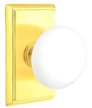 Emtek Ice White Knob With Rectangular Rosette Polished Brass