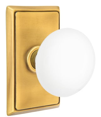 Emtek Ice White Knob With Rectangular Rosette French Antique