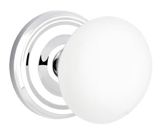 Emtek White Knob With Regular Rosette Polished Chrome