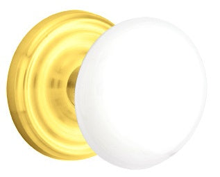 Emtek White Knob With Regular Rosette Polished Brass