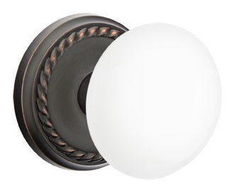 Emtek Ice White Knob With Rope Rosette Oil Rubbed Bronze