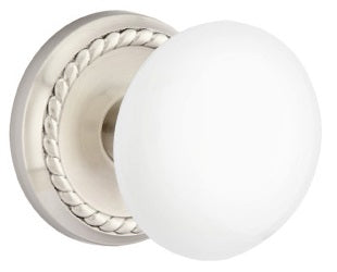 Emtek Ice White Knob With Rope Rosette Polished Nickel