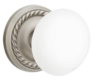 Emtek Ice White Knob With Rope Rosette Satin Nickel