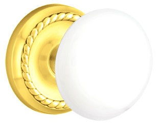 Emtek Ice White Knob With Rope Rosette Polished Brass