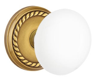 Emtek Ice White Knob With Rope Rosette French Antique