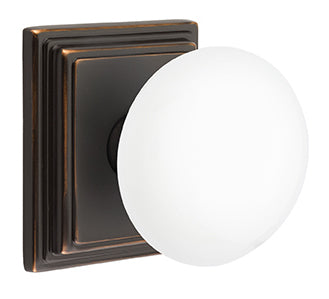 Emtek Ice White Knob with Wilshire Rosette