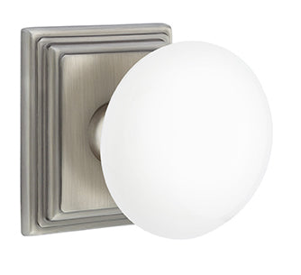 Emtek Ice White Knob with Wilshire Rosette
