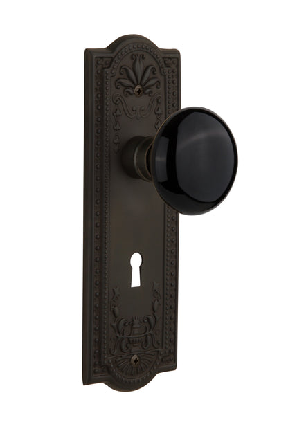 Nostalgic Warehouse Meadows Plate with Black Porcelain Knob - Mortise Lock