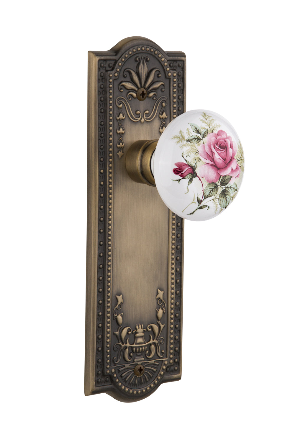 Nostalgic Warehouse Meadows Plate with White Rose Porcelain Knob