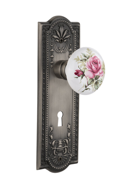 Nostalgic Warehouse Meadows Plate with White/Rose Porcelain Knob - Mortise Lock