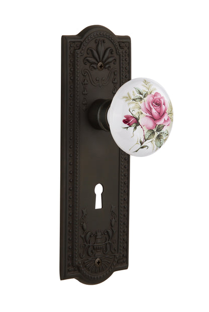 Nostalgic Warehouse Meadows Plate with White/Rose Porcelain Knob - Mortise Lock