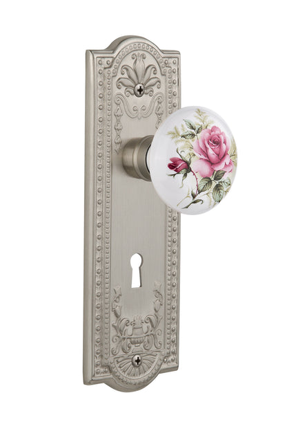 Nostalgic Warehouse Meadows Plate with White/Rose Porcelain Knob - Mortise Lock