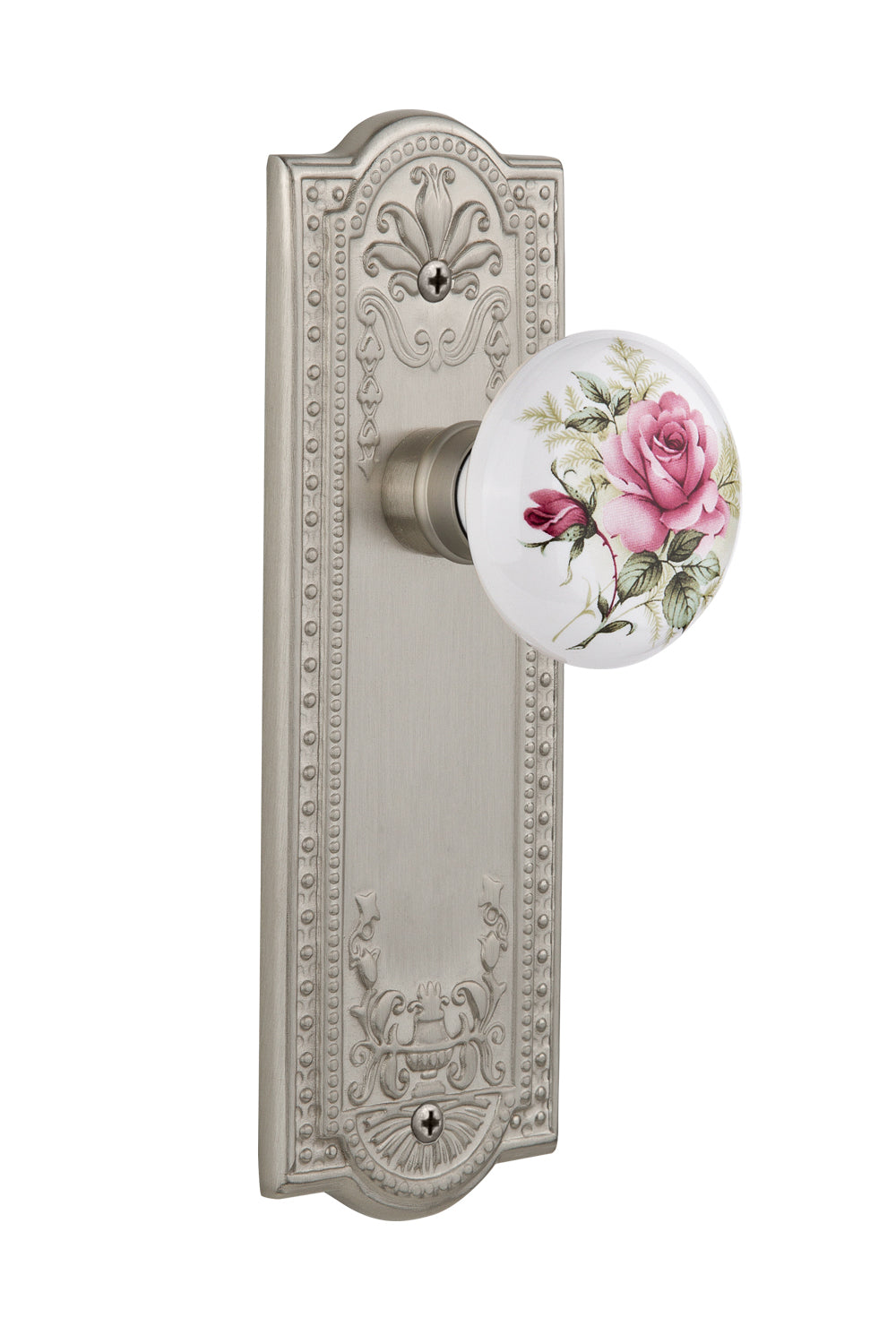 Nostalgic Warehouse Meadows Plate with White Rose Porcelain Knob