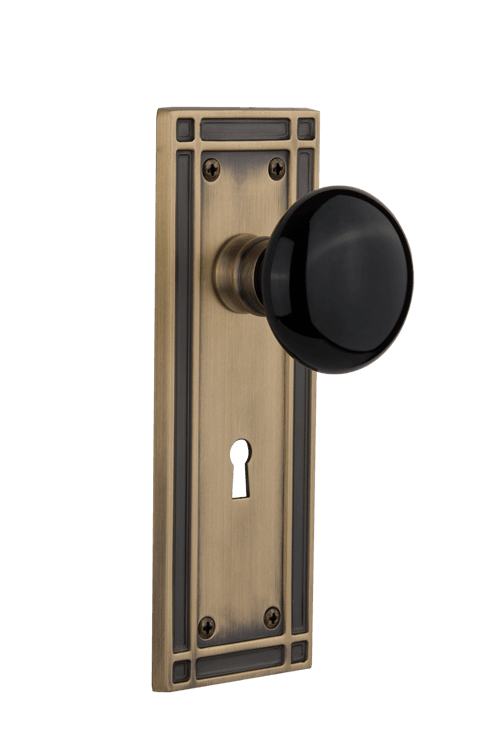 Nostalgic Warehouse Mission Plate with Black Porcelain Knob - Mortise Lock