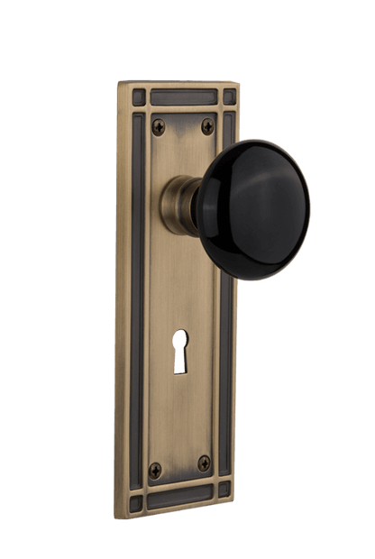Nostalgic Warehouse Mission Plate with Black Porcelain Knob - Mortise Lock