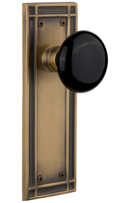 Nostalgic Warehouse Black Porcelain Knob with Mission Plate - Antique brass