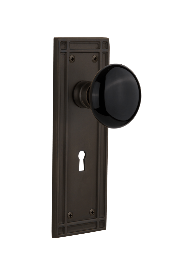 Nostalgic Warehouse Mission Plate with Black Porcelain Knob - Mortise Lock