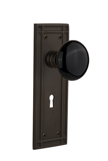 Nostalgic Warehouse Mission Plate with Black Porcelain Knob - Mortise Lock