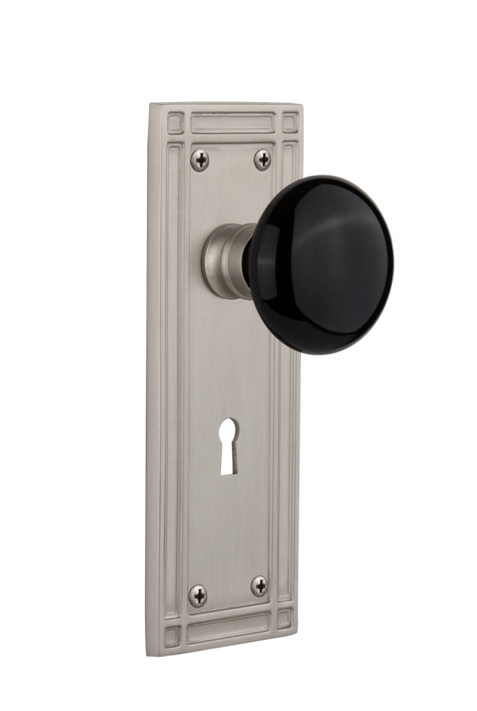 Nostalgic Warehouse Mission Plate with Black Porcelain Knob - Mortise Lock