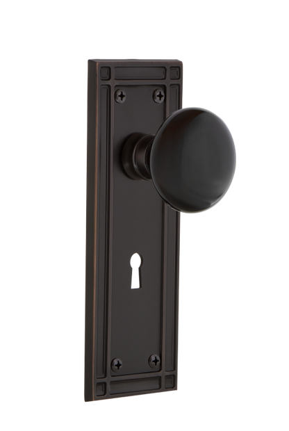 Nostalgic Warehouse Black Porcelain Knob with Mission Plate - Timeless Bronze