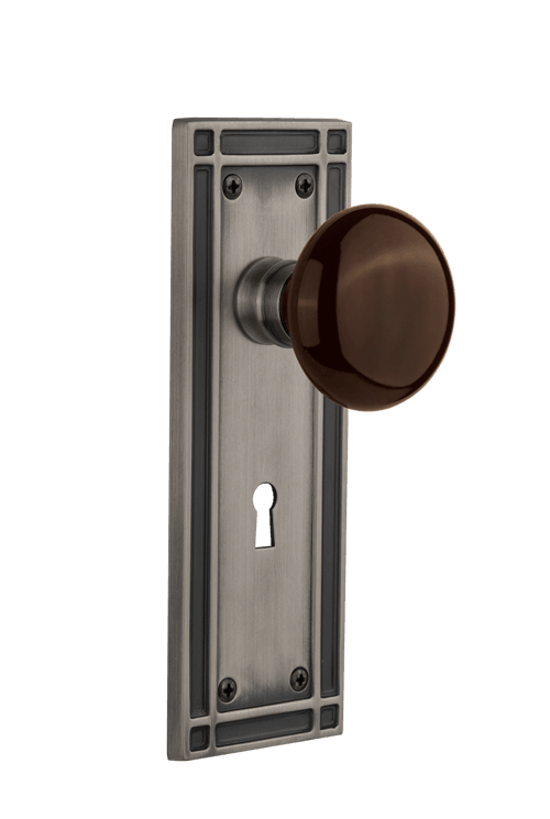Nostalgic Warehouse Mission Plate with Brown Porcelain Knob - Mortise Lock