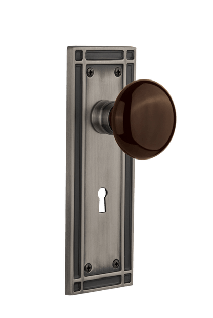Nostalgic Warehouse Mission Plate with Brown Porcelain Knob - Mortise Lock