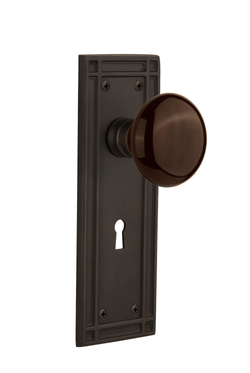Nostalgic Warehouse Mission Plate with Brown Porcelain Knob - Mortise Lock