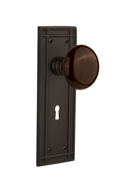 Nostalgic Warehouse Mission Plate with Brown Porcelain Knob - Mortise Lock