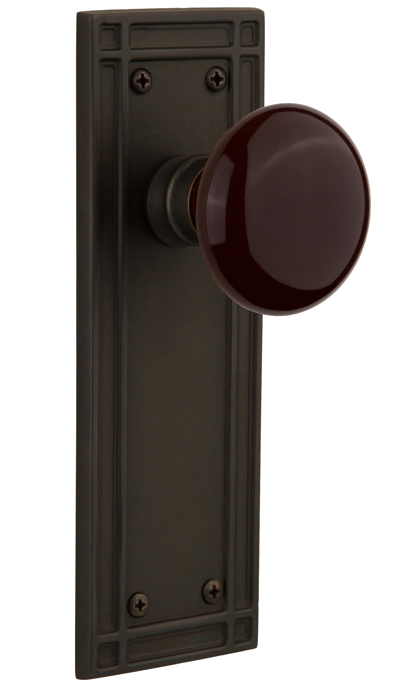 Nostalgic Warehouse Brown Porcelain Knob with Mission Plate - Oil rubbed bronze