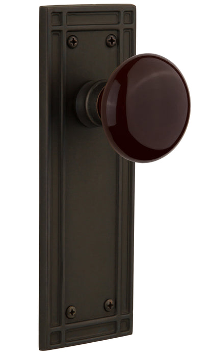 Nostalgic Warehouse Brown Porcelain Knob with Mission Plate - Oil rubbed bronze