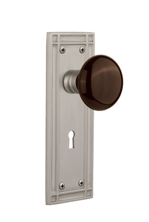 Nostalgic Warehouse Mission Plate with Brown Porcelain Knob - Mortise Lock