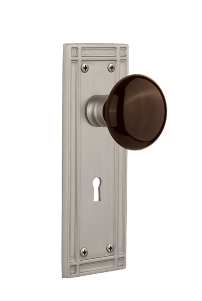 Nostalgic Warehouse Mission Plate with Brown Porcelain Knob - Mortise Lock