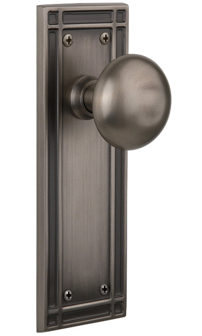 Nostalgic Warehouse New York Knob with Mission Plate - Antique pewter