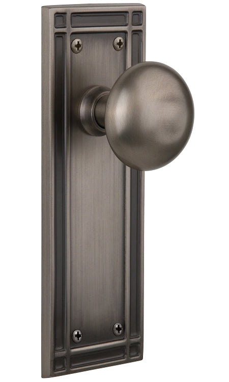 Nostalgic Warehouse New York Knob with Mission Plate - Antique pewter ( All Mortise Come W/ Keyhole )