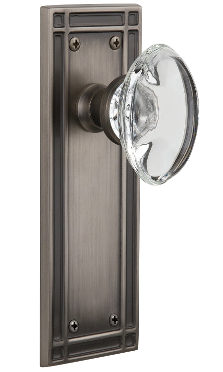 Nostalgic Warehouse Oval Clear Crystal Knob with Mission Plate - Antique pewter